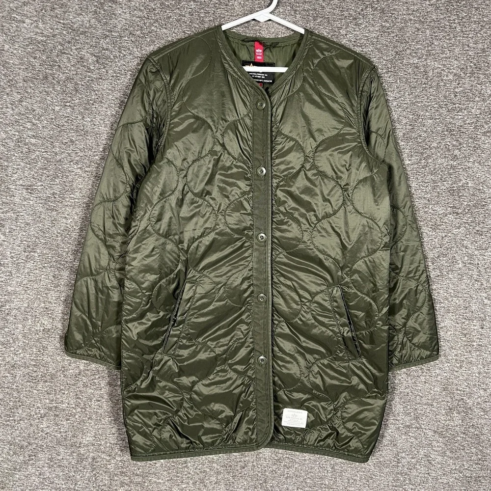 Alpha Industries Jacket Women Small Green Quilted Liner Long Coat Nylon Military - Picture 1 of 11